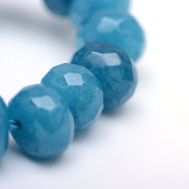 Strand of Faceted Rondelle Dyed Natural White Jade Bead Strands - Blue