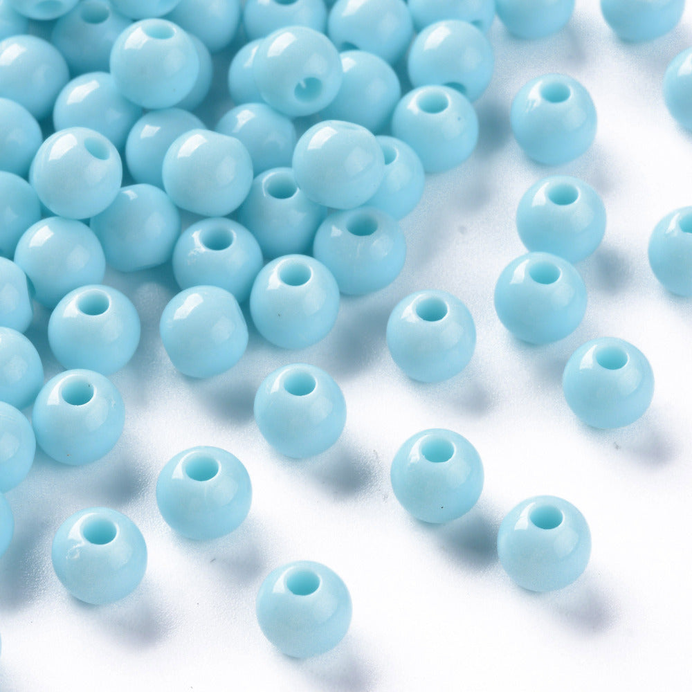 Pack of 200 Opaque Acrylic 6mm Round Large Hole Beads - Sky Blue