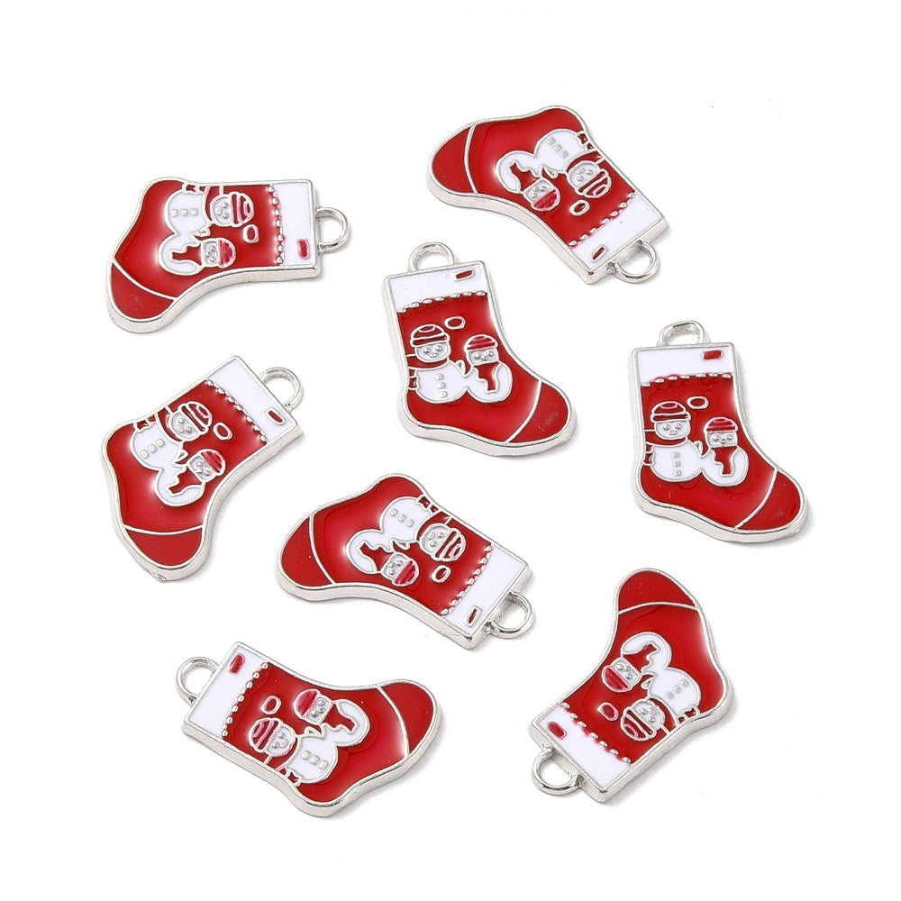 Pack of 10 Alloy Enamel Stocking Charms with Snowman
