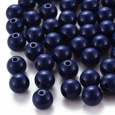 Pack of 70 Opaque Acrylic 10mm Round Large Hole Beads - Blue