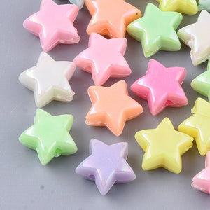Opaque Acrylic Beads, AB Colour Plated, Star, Mixed Colour 11 x 11mm