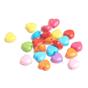 Pack of 50 Opqaue Acrylic Puffy Heart Beads, 10 x 11mm, Mixed Colour