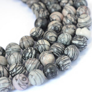 Natural Black Silk Stone/Netstone 6mm Loose Beads Round