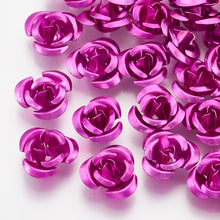 Load image into Gallery viewer, Pack of 100 Aluminium 3 Petal Flower Beads 7 x 4mm Metallic Magenta
