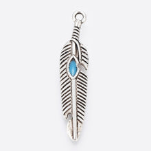 Load image into Gallery viewer, Pack of 10 Tibetan Style 27mm Blue Enamel Feather Charm