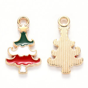 Pack of 6 Alloy Enamel Christmas Tree Charms with Star