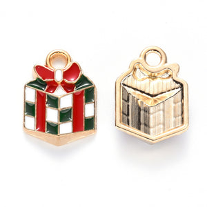 Pack of 6 Christmas Gift Alloy Enamel Charms, 14 x 10mm