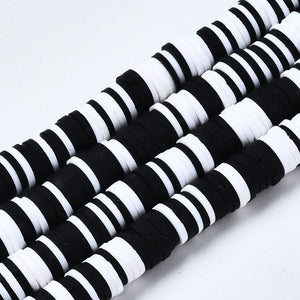 Handmade Polymer Clay Heishi Beads 8mm x 1mm  Black & White