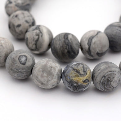 Frosted Map Stone Jasper Beads Plain Round 8mm Strand of 20+