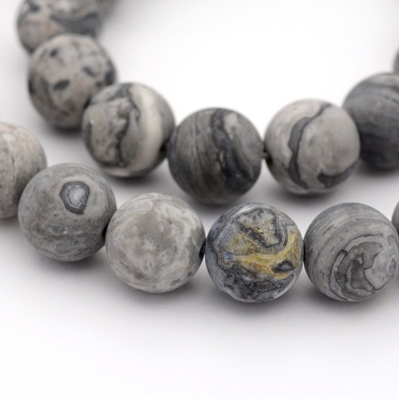 Frosted Map Stone Jasper Beads Plain Round 6mm Strand of 25+