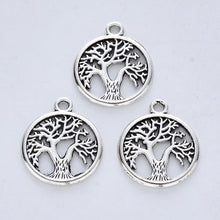 Load image into Gallery viewer, Pack of 30 Antique Silver Flat Round Tree Of Life 18mm Charms