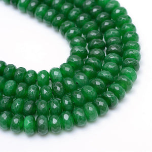 Strand of Faceted Rondelle Dyed Natural White Jade Bead Strands - Green