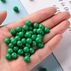 Pack of 200 Opaque Acrylic 8mm Round Large Hole Beads - Green