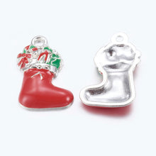 Load image into Gallery viewer, Pack of 10 Alloy Enamel Christmas Stocking Charms 23 x 14mm, Red