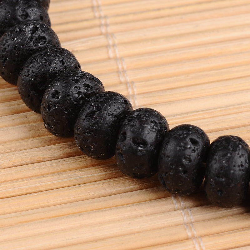 Natural Black Lava Bead Rondelle 10 x 6mm