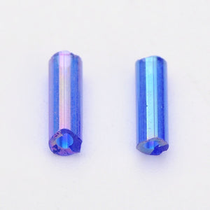 Pack of 32g Transparent AB Glass Bugle Beads 6 x 1.8mm - Blue