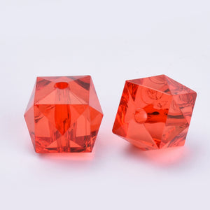 Acrylic Faceted Cube Beads 8mm Pack of 100 – Red