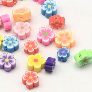Mixed-Colour Polymer Clay Beads Flower 8 x 3-5mm Pack of 30