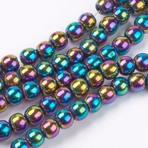 Strand Of 62+ Rainbow Hematite (Non Magnetic) 6mm Plain Round Beads