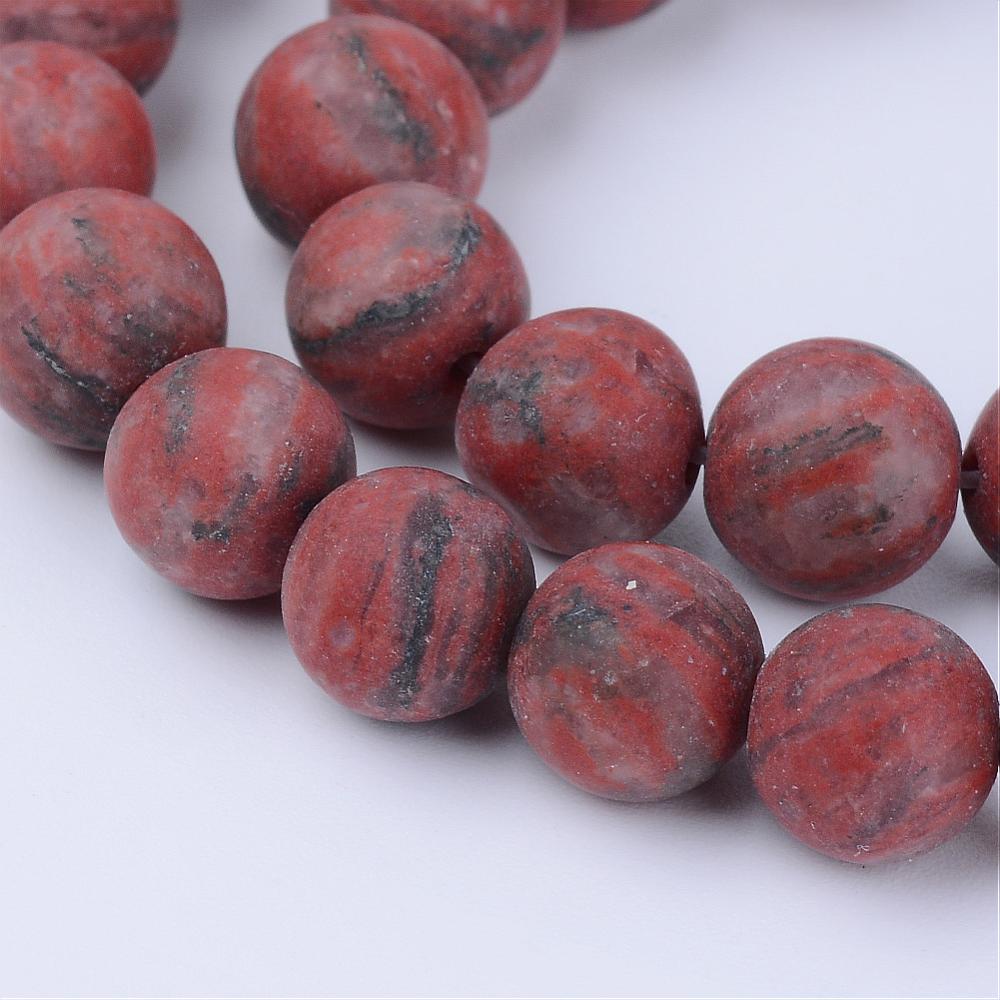 Frosted Red Jasper Beads Plain Round 8mm Strand of 40+