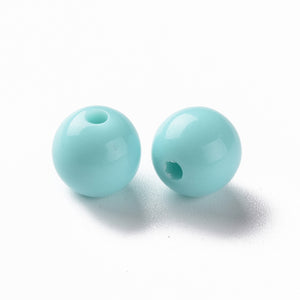 Pack of 70 Opaque Acrylic 10mm Round Large Hole Beads - Sky Blue