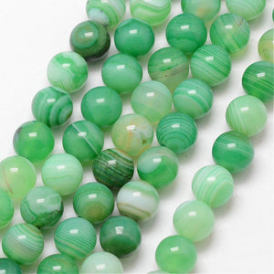 Strand of 45+ Green Banded Agate Grade A Dyed - 8mm Round
