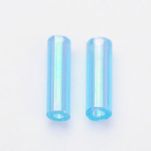 Load image into Gallery viewer, Pack of 32g Transparent AB Glass Bugle Beads 6 x 1.8mm - Sky Blue