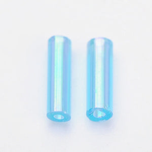 Pack of 32g Transparent AB Glass Bugle Beads 6 x 1.8mm - Sky Blue