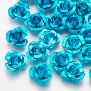 Pack of 100 Aluminium 3 Petal Flower Beads 7 x 4mm Metallic Deep Sky Blue
