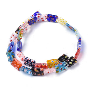 Strand of Handmade Millefiori Glass 14 x 10mm Rectangle Beads