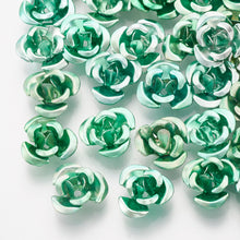 Load image into Gallery viewer, Pack of 100 Aluminium 3 Petal Flower Beads 7 x 4mm Metallic Aquamarine