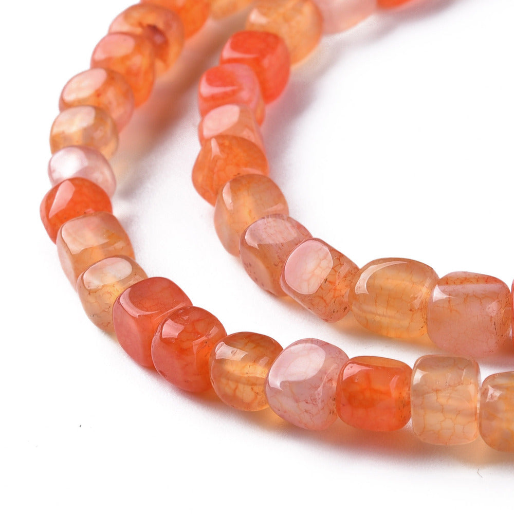 Strand of 60+ Natural Agate Dyed 6 – 8mm Cube Beads - Orange