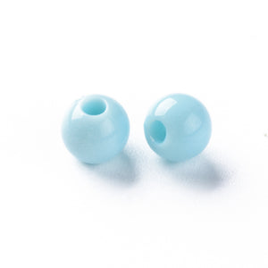 Pack of 200 Opaque Acrylic 6mm Round Large Hole Beads - Sky Blue