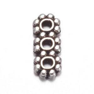Pack of 100 Tibetan Style 3 Hole Spacer Bars, Antique Silver, 10.5mm