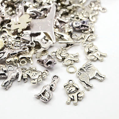 30 Grams Antique Silver Tibetan Random Shapes & Sizes Mixed Dog Charms