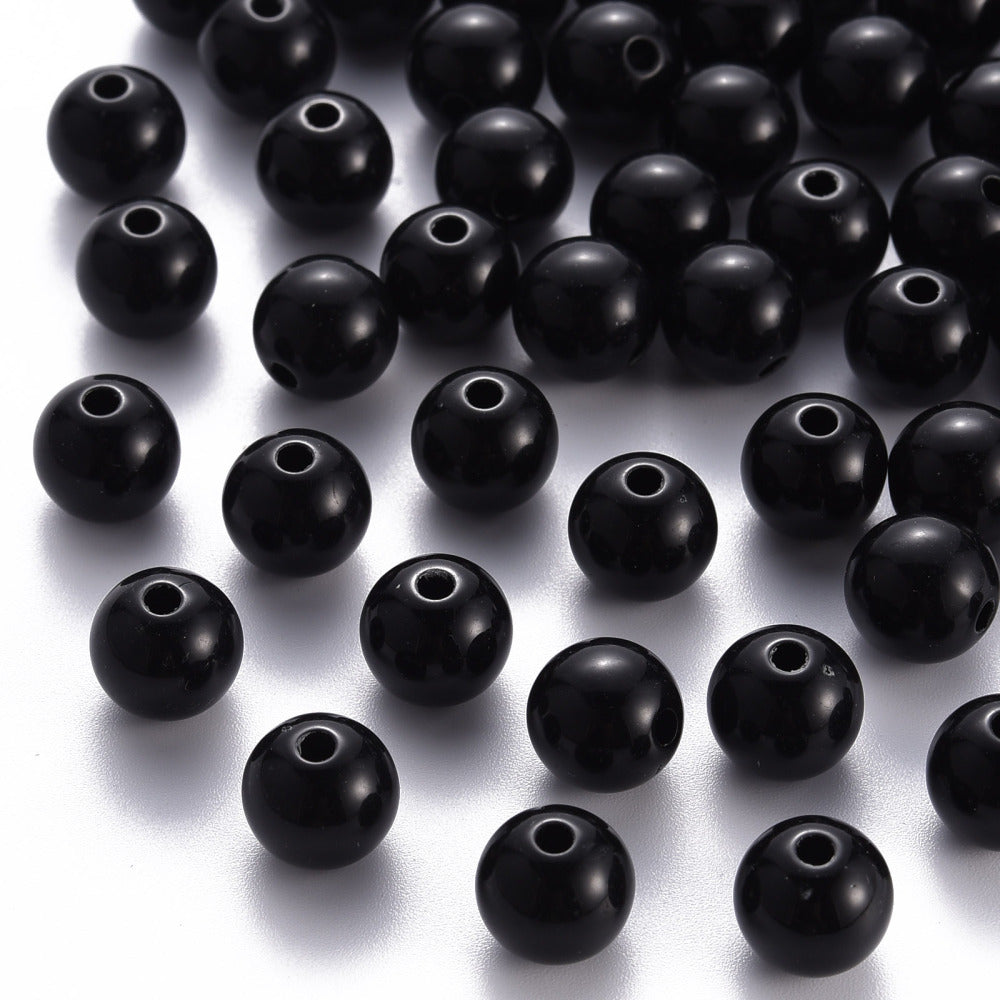 Pack of 70 Opaque Acrylic 10mm Round Large Hole Beads - Black