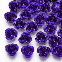 Load image into Gallery viewer, Pack of 100 Aluminium 3 Petal Flower Beads 7 x 4mm Metallic Purple