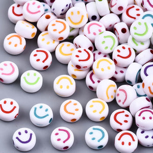 Pack of 100 Opaque White Colour 7mm Round Smiley Face Beads