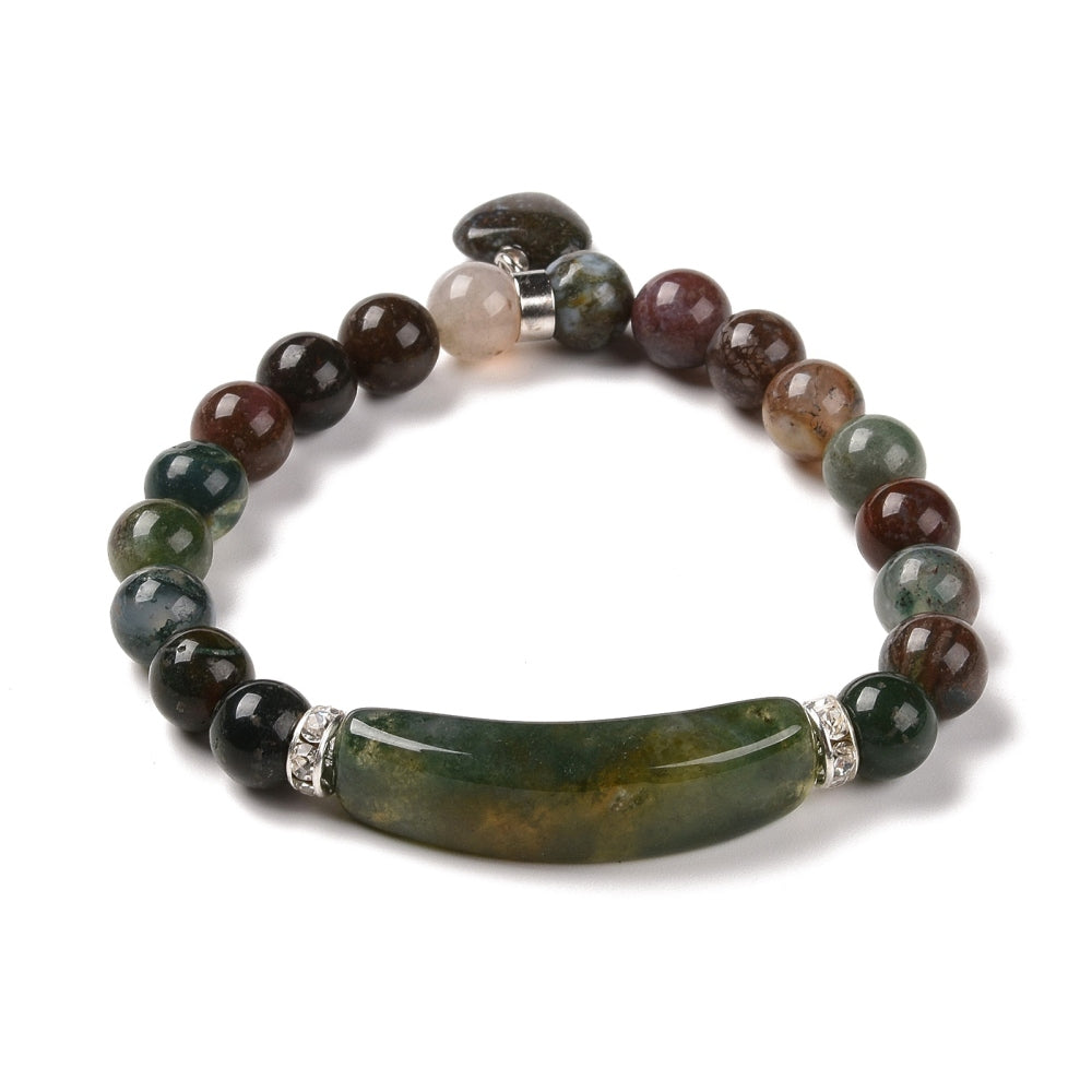 Natural Indian Agate Beads Stretch Bracelet One Size