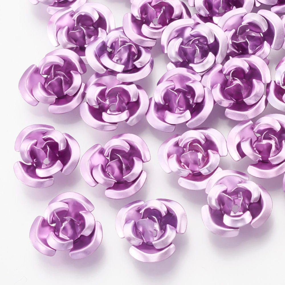 Pack of 100 Aluminium 3 Petal Flower Beads 7 x 4mm Metallic Orchid