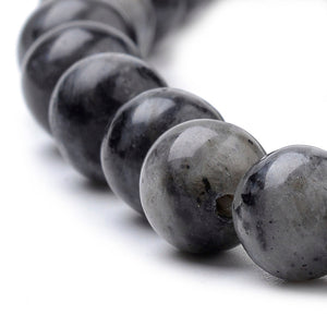 Strand of Natural Black/Grey Larvikite 8mm Round Beads
