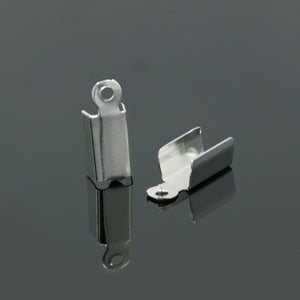 100+ Silver Plated Iron Folding Crimp Ends - 11 x 4mm