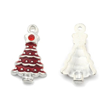 Load image into Gallery viewer, Pack of 6 Alloy Enamel Christmas Tree Charms 21 x 12mm, Mixed Colour