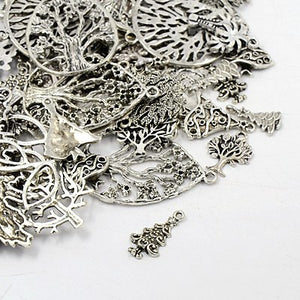 Pack 30 Grams Antique Silver Tibetan Random Shapes & Sizes Charms (TREE)