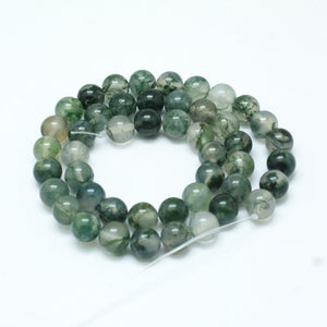 Green Moss Agate Beads Plain Round 8mm Strand of 40+