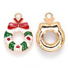Load image into Gallery viewer, Pack of 5 Alloy Enamel Christmas Wreath with Bowknot Charms, 23 x 16mm