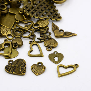 30 Grams Antique Bronze Tibetan Random Shapes & Sizes HEART Charms