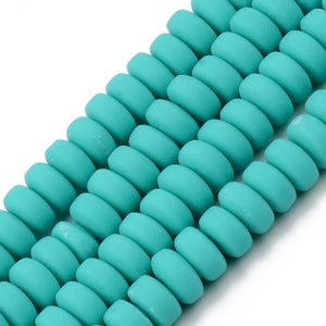 Handmade Polymer Clay Flat Round Beads 6mm x 3mm  Turquoise