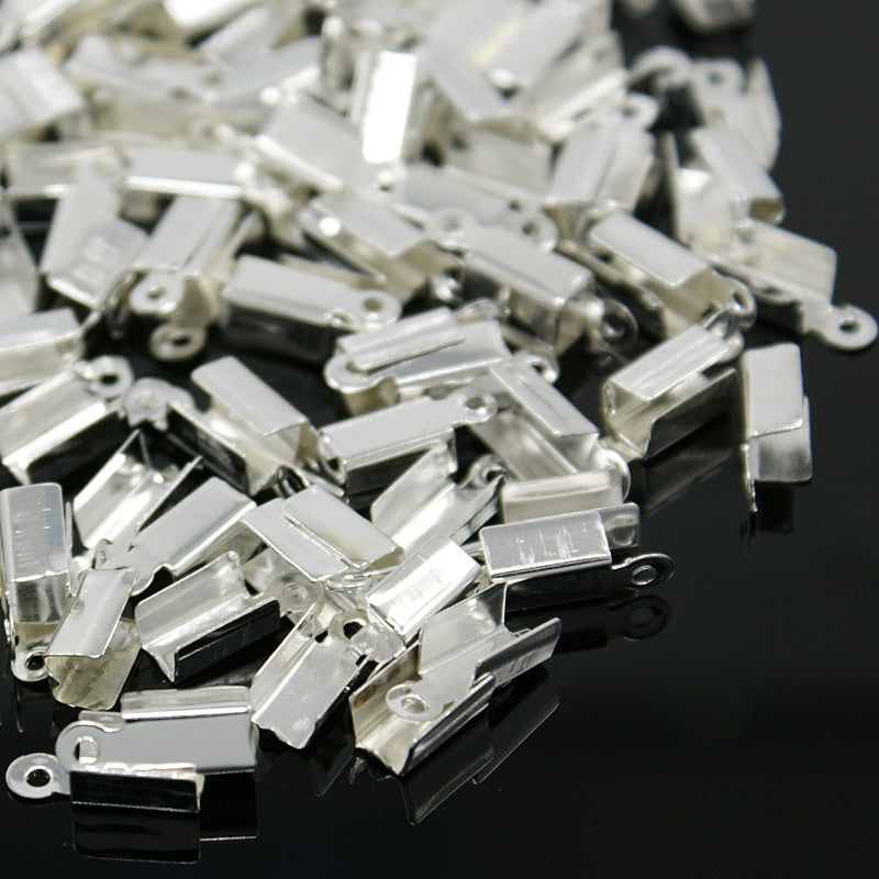 100+ Silver Plated Iron Folding Crimp Ends - 11 x 4mm