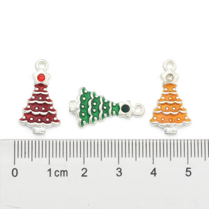 Pack of 6 Alloy Enamel Christmas Tree Charms 21 x 12mm, Mixed Colour